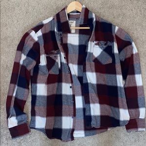 Men’s size L flannel/ burgundy navy & white